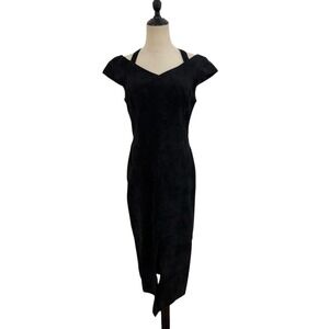 Vtg 80s 90s Daniel Suede Dress Black Midi Cocktail Western Cross Back Sz M